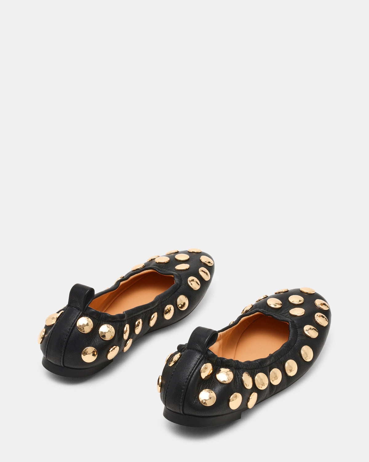 LANTA Black Leather Studded Gold-Detail Round-Toe Women's Flat Steve Madden BLACK LEATHER
