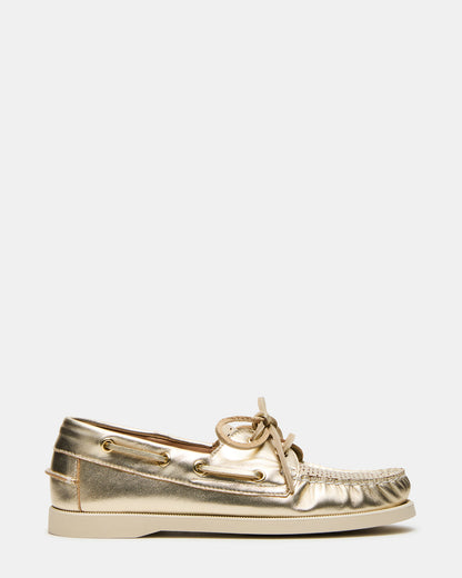 SAIL Gold Leather Flat Loafer | Women's Loafers Steve Madden GOLD LEATHER