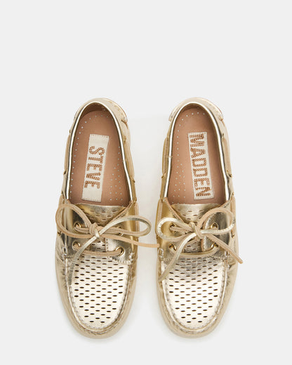 SAIL Gold Leather Flat Loafer | Women's Loafers Steve Madden GOLD LEATHER