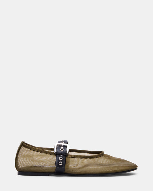 MITSY Olive/Black Mary Jane Mesh Ballet Women's Flat Steve Madden OLIVE/BLACK