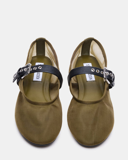 MITSY Olive/Black Mary Jane Mesh Ballet Women's Flat Steve Madden OLIVE/BLACK