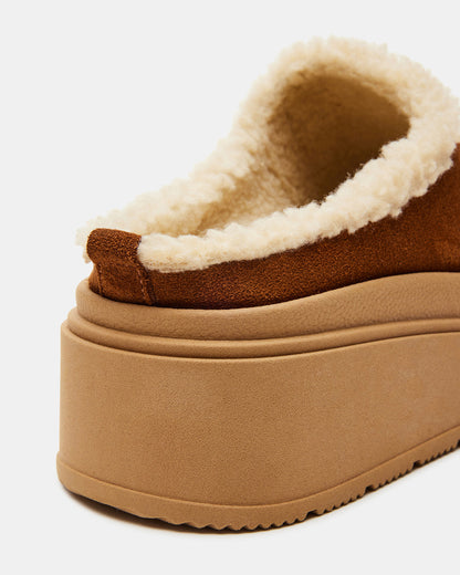 SMORES Tan Suede Faux Fur Slip-On | Women's Flats Steve Madden TAN SUEDE