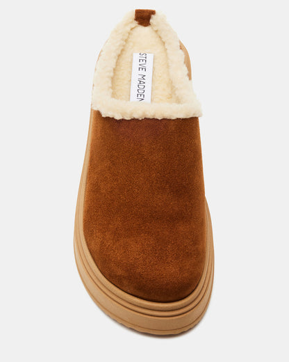 SMORES Tan Suede Faux Fur Slip-On | Women's Flats Steve Madden TAN SUEDE