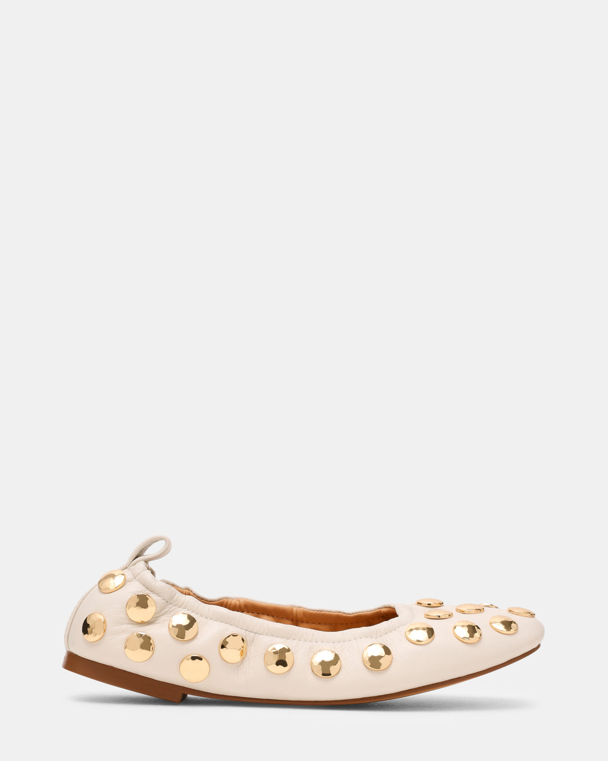 LANTA White Leather Studded Gold-Detail Round-Toe Women's Flat Steve Madden WHITE LEATHER