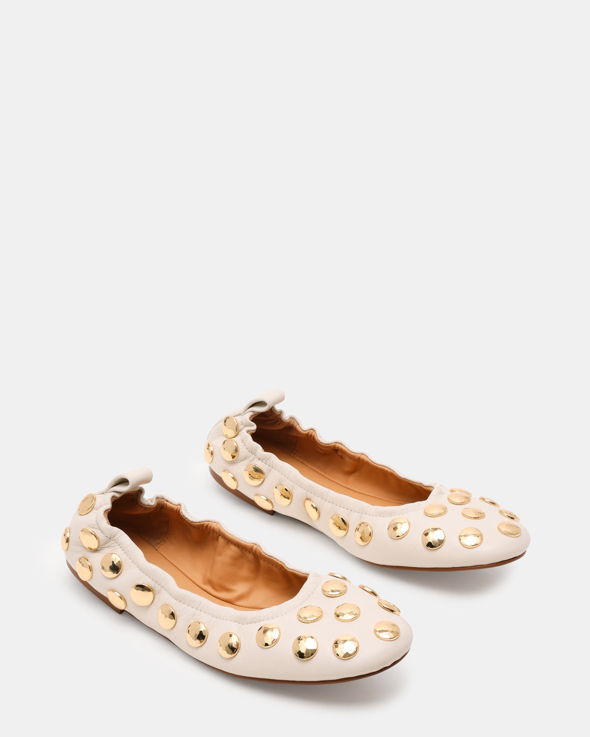 LANTA White Leather Studded Gold-Detail Round-Toe Women's Flat Steve Madden WHITE LEATHER
