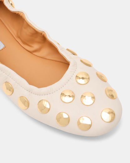 LANTA White Leather Studded Gold-Detail Round-Toe Women's Flat Steve Madden WHITE LEATHER