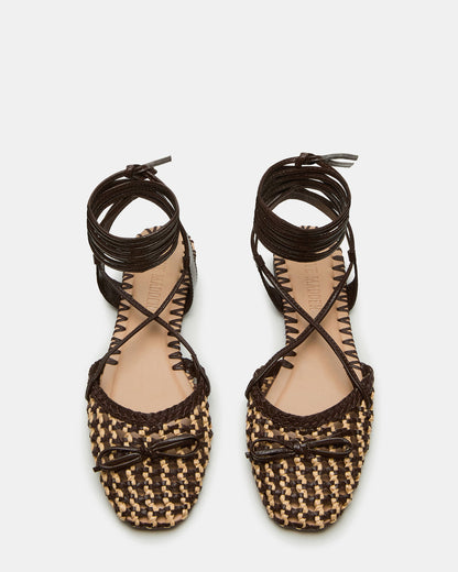 GOSSAMER Brown Leather Women's Woven Lace-Up Ballet Flat Steve Madden BROWN LEATHER