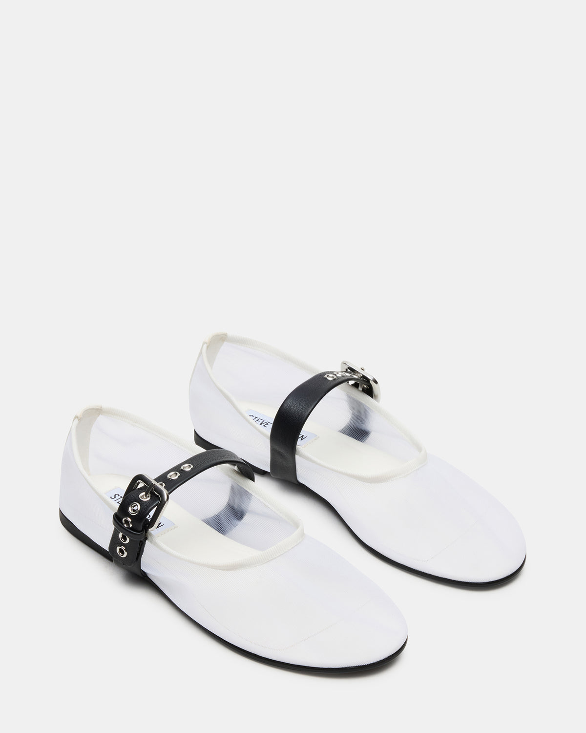 MITSY White/Black Mary Jane Mesh Ballet Women's Flat Steve Madden WHITE/BLACK