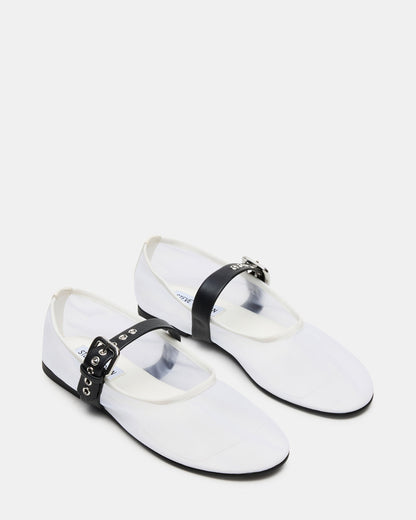 MITSY White/Black Mary Jane Mesh Ballet Women's Flat Steve Madden WHITE/BLACK