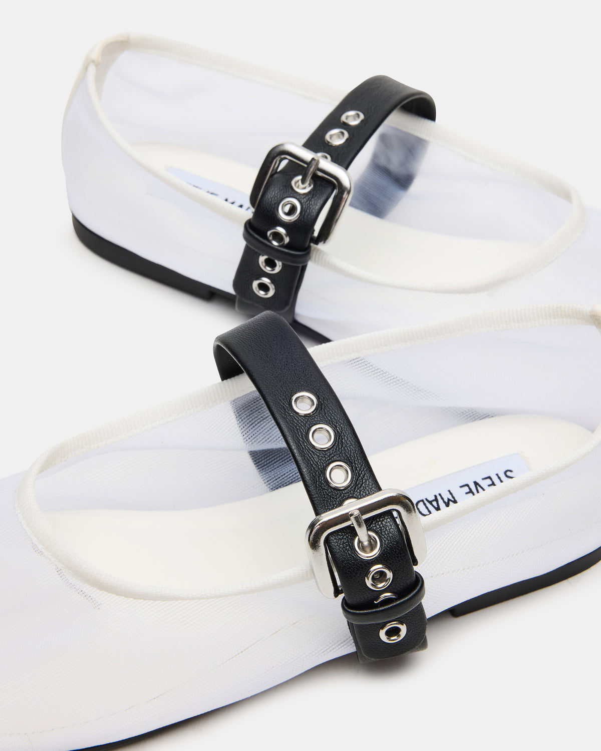 MITSY White/Black Mary Jane Mesh Ballet Women's Flat Steve Madden WHITE/BLACK