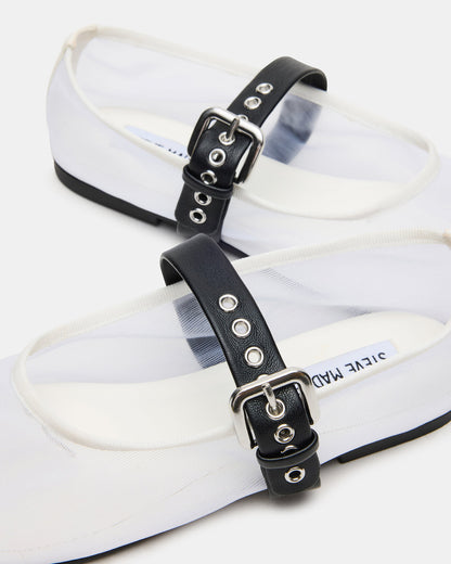 MITSY White/Black Mary Jane Mesh Ballet Women's Flat Steve Madden WHITE/BLACK