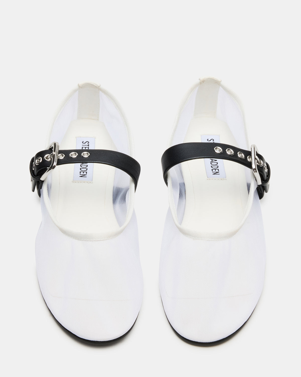 MITSY White/Black Mary Jane Mesh Ballet Women's Flat Steve Madden WHITE/BLACK
