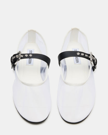 MITSY White/Black Mary Jane Mesh Ballet Women's Flat Steve Madden WHITE/BLACK