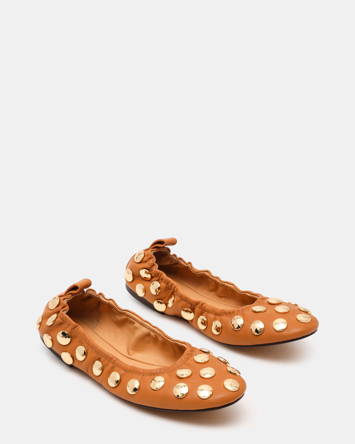 LANTA Tan Leather Studded Gold-Detail Round-Toe Women's Flat Steve Madden TAN LEATHER