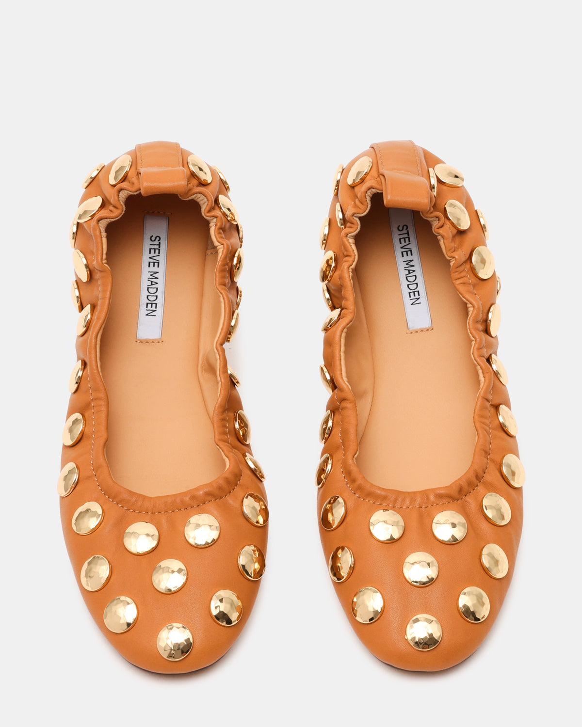 LANTA Tan Leather Studded Gold-Detail Round-Toe Women's Flat Steve Madden TAN LEATHER