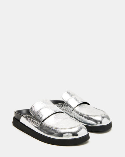 SKIPPER Silver Metallic Women's Slip-On Mule Steve Madden SILVER METALLIC
