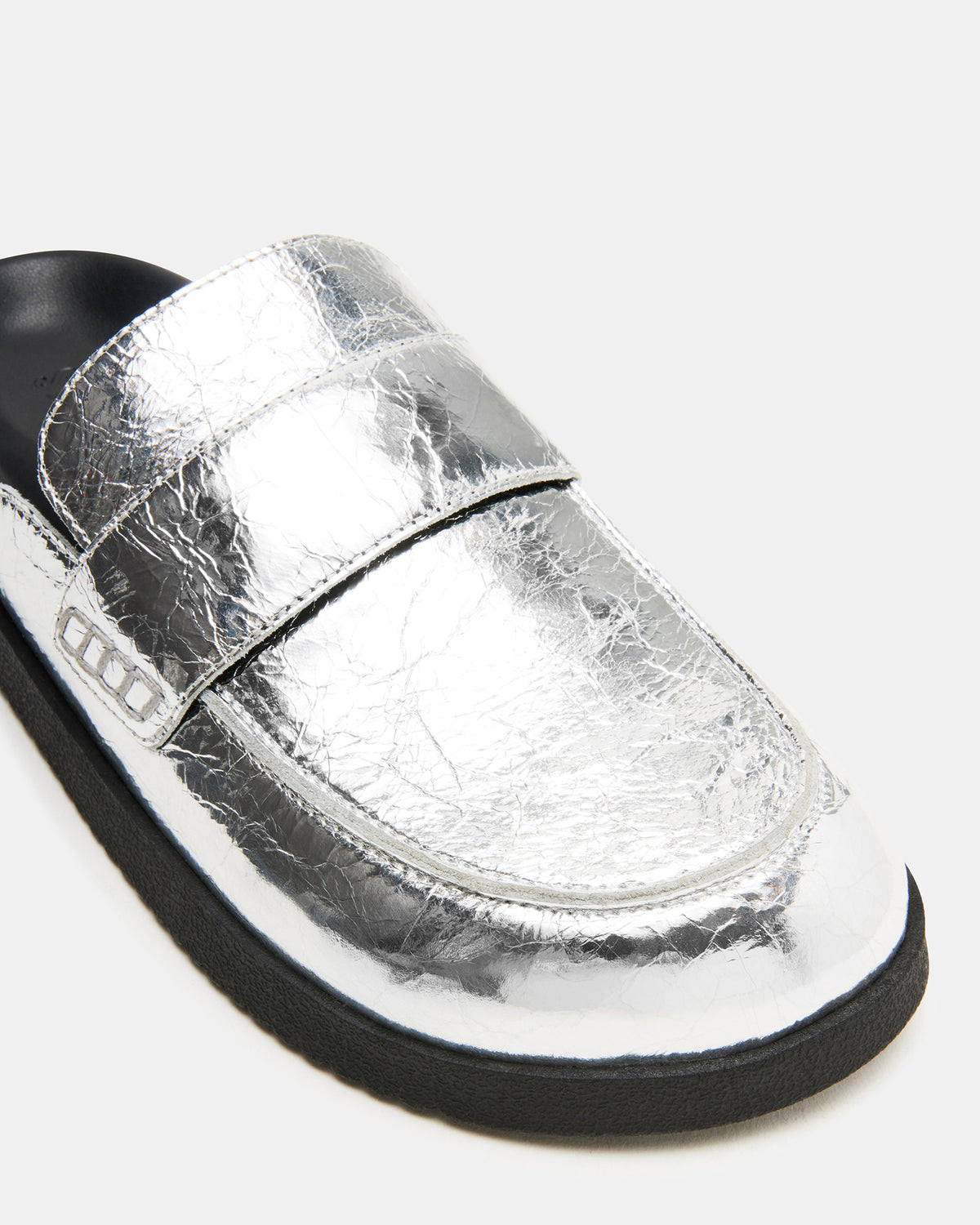 SKIPPER Silver Metallic Women's Slip-On Mule Steve Madden SILVER METALLIC