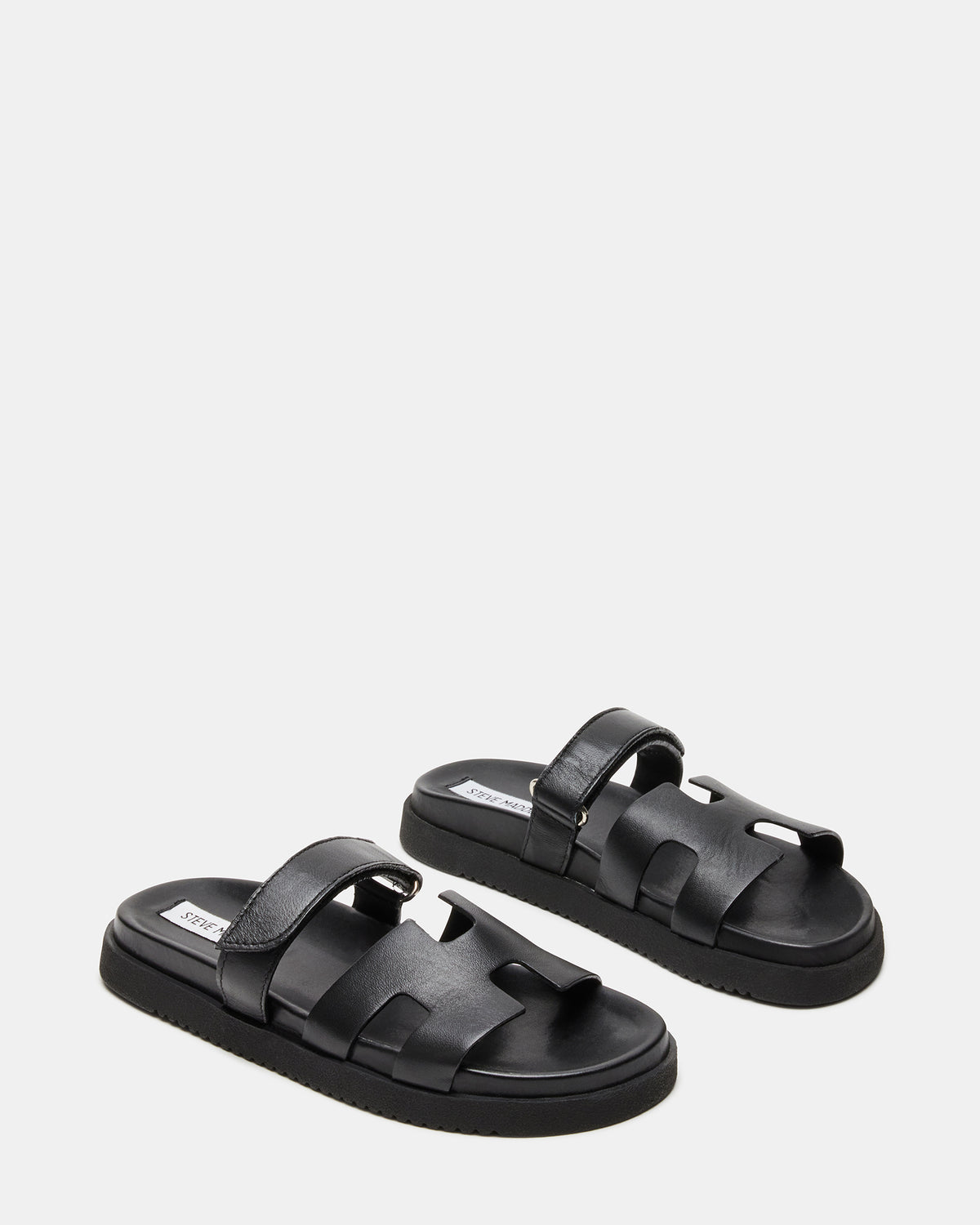MAYVEN Black Leather Flatform Slide Women's Sandal Steve Madden BLACK LEATHER