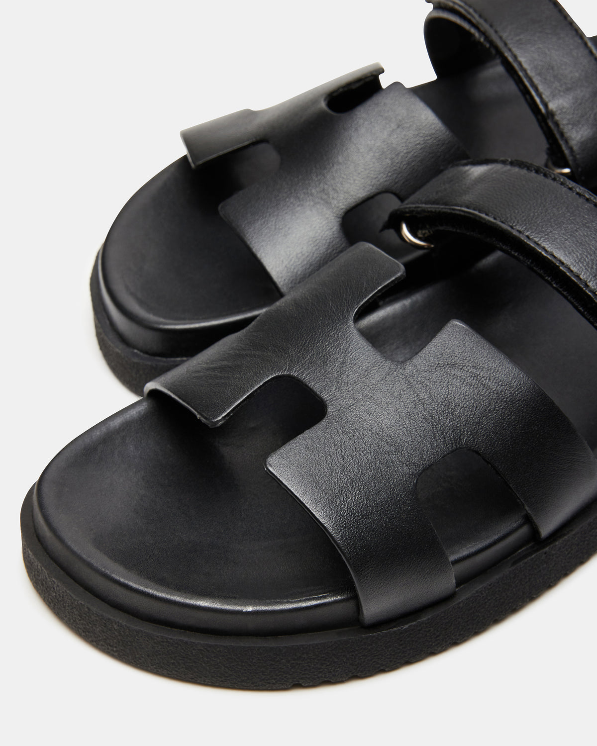 MAYVEN Black Leather Flatform Slide Women's Sandal Steve Madden BLACK LEATHER