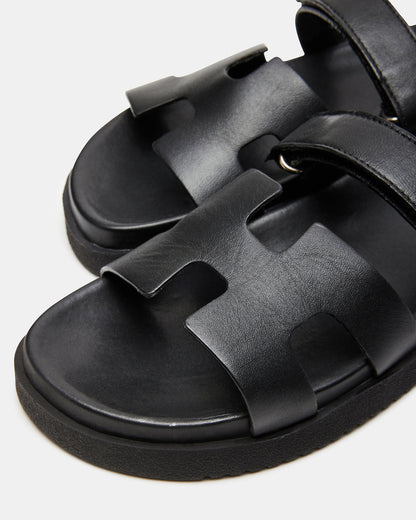 MAYVEN Black Leather Flatform Slide Women's Sandal Steve Madden BLACK LEATHER