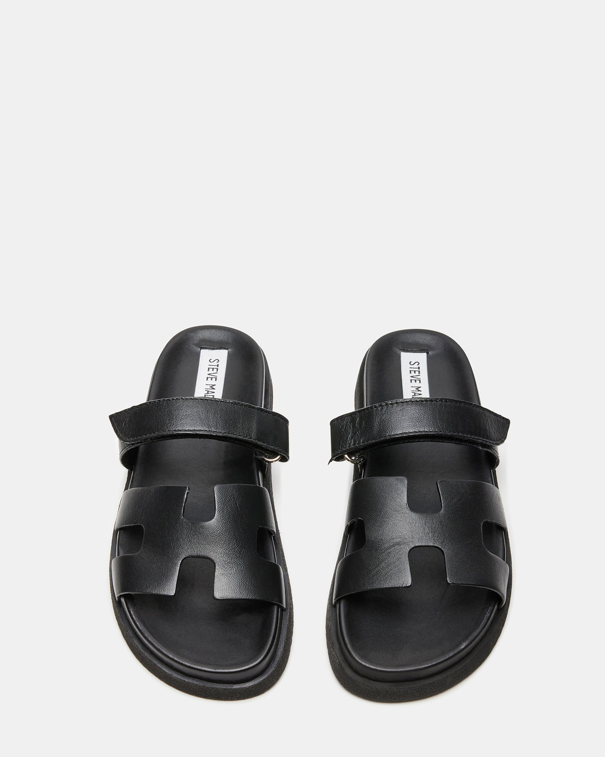 MAYVEN Black Leather Flatform Slide Women's Sandal Steve Madden BLACK LEATHER