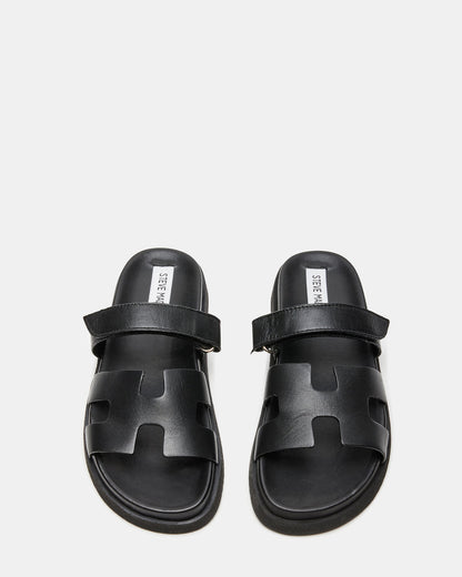 MAYVEN Black Leather Flatform Slide Women's Sandal Steve Madden BLACK LEATHER