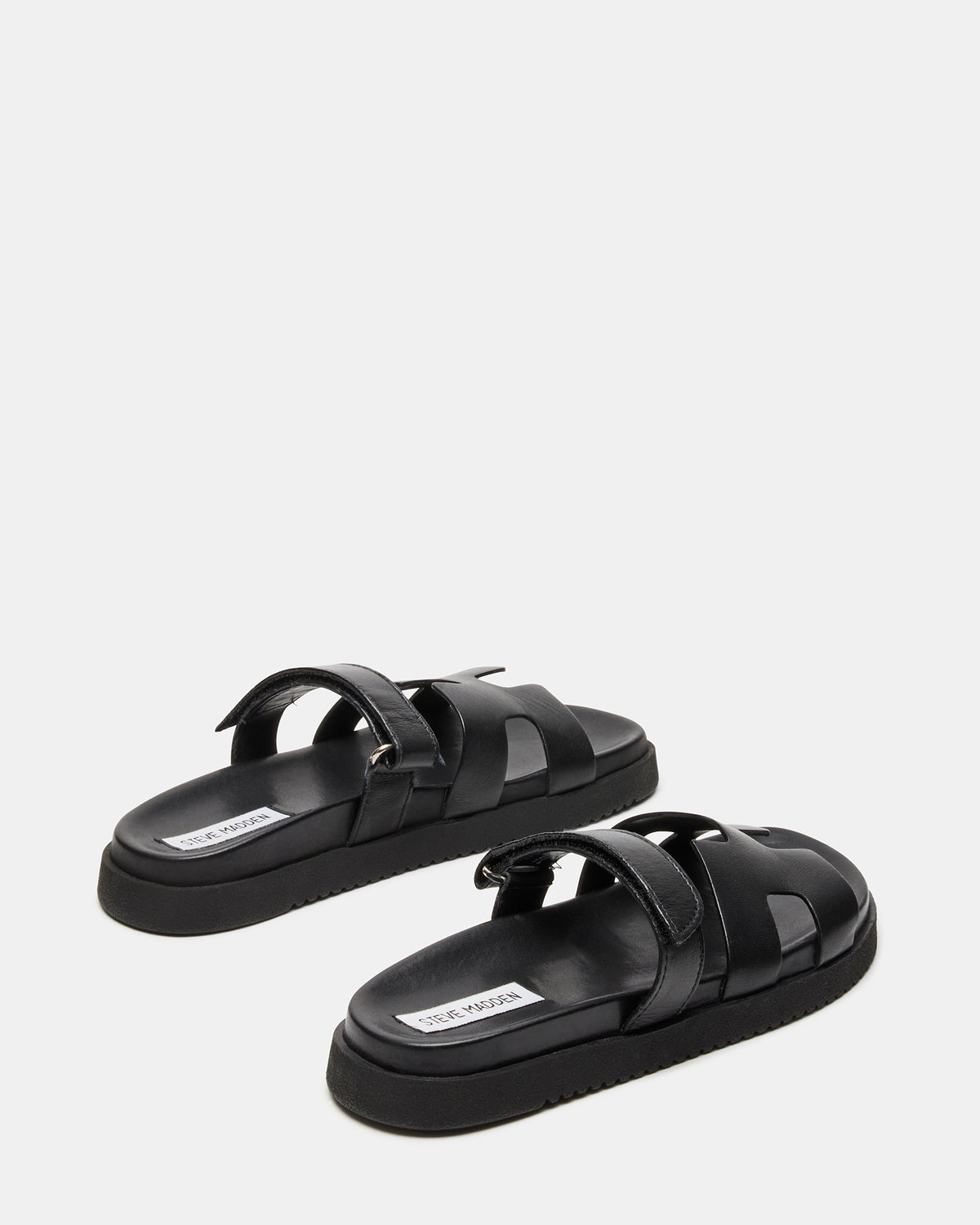 MAYVEN Black Leather Flatform Slide Women's Sandal Steve Madden BLACK LEATHER