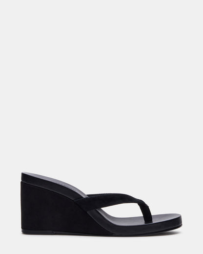 PLAYING Black Suede Thong Wedge Women's Sandal Steve Madden BLACK SUEDE