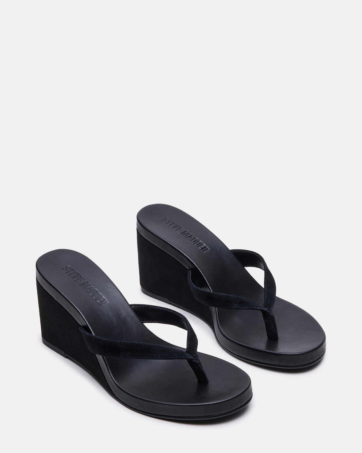 PLAYING Black Suede Thong Wedge Women's Sandal Steve Madden BLACK SUEDE