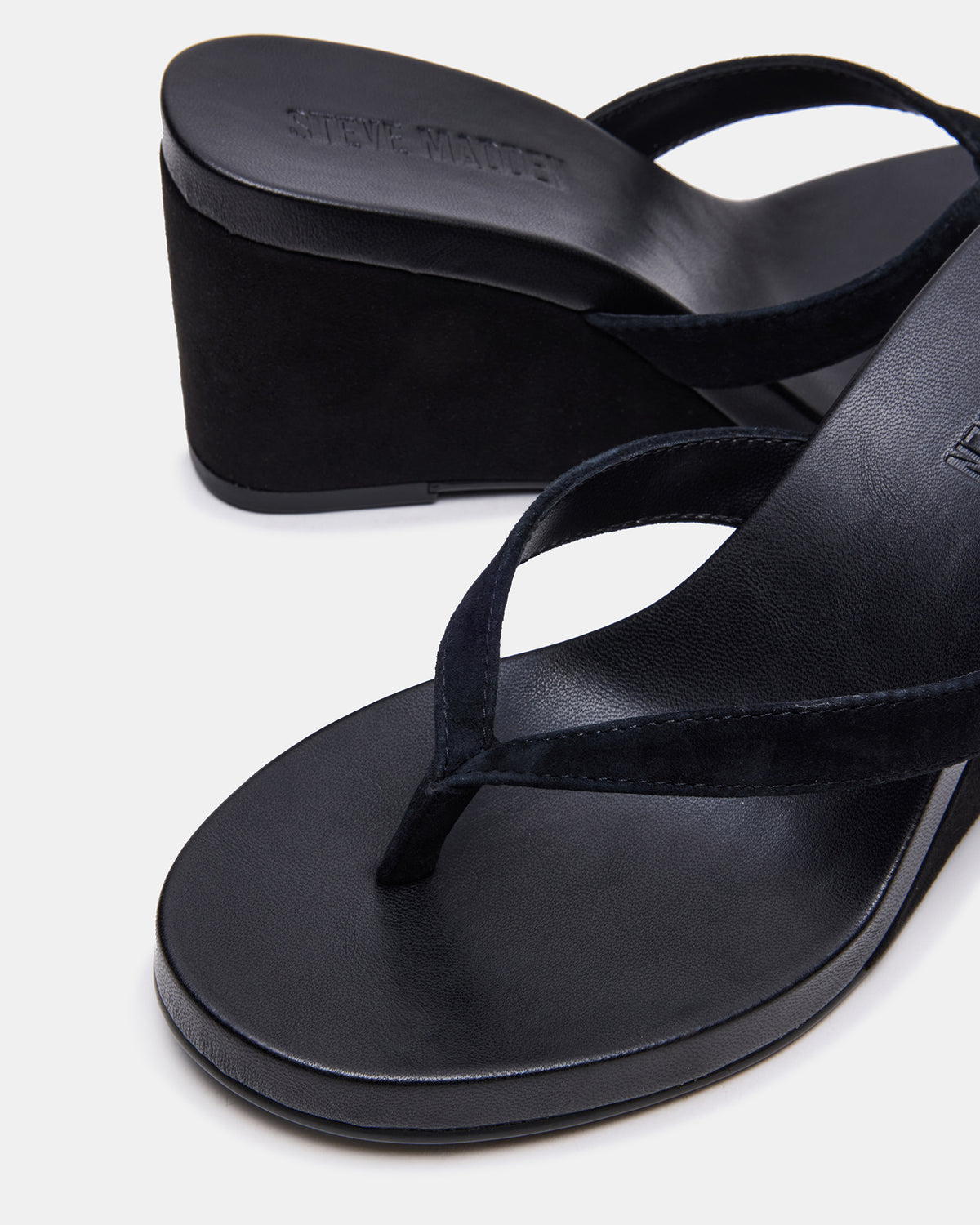 PLAYING Black Suede Thong Wedge Women's Sandal Steve Madden BLACK SUEDE