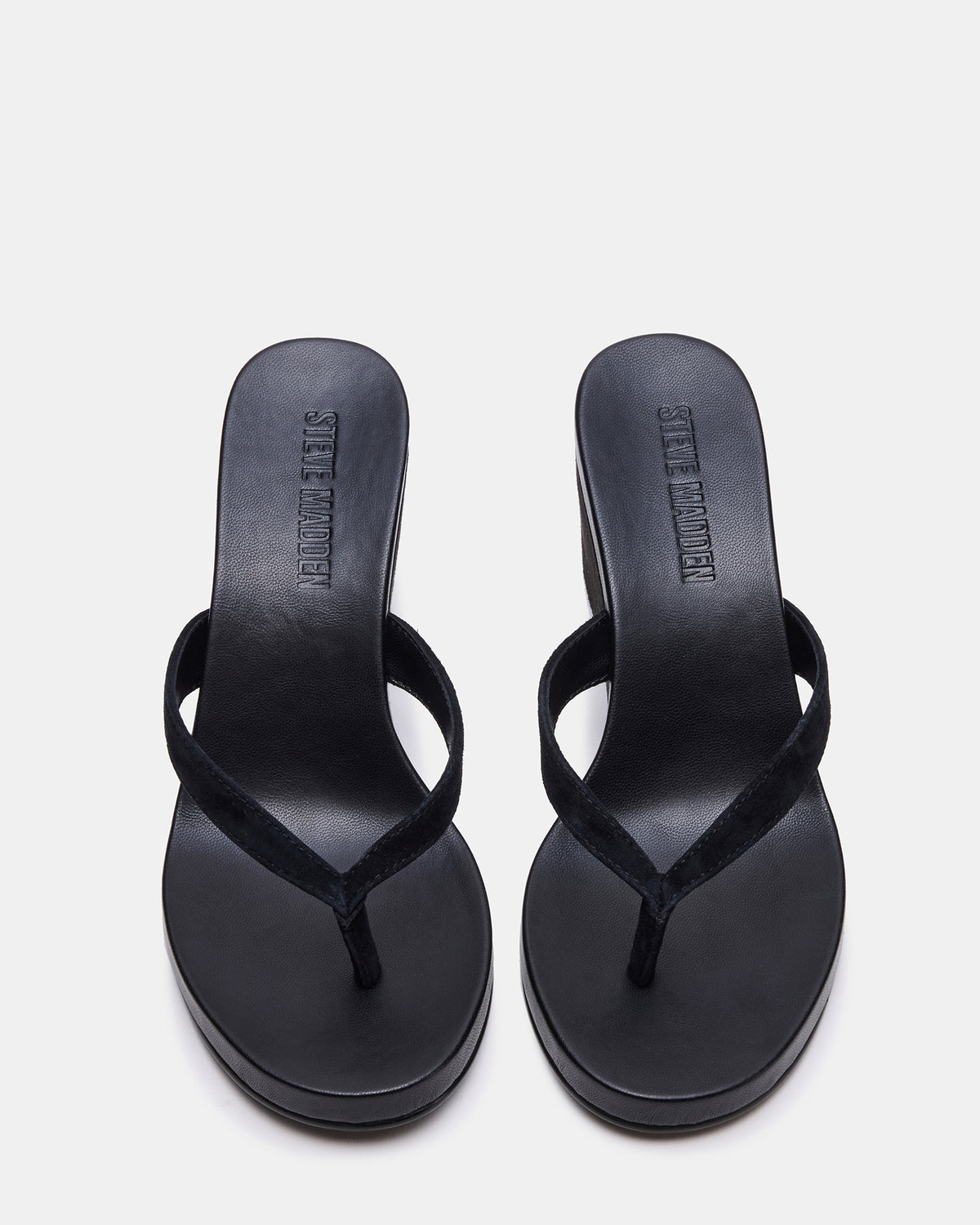 PLAYING Black Suede Thong Wedge Women's Sandal Steve Madden BLACK SUEDE