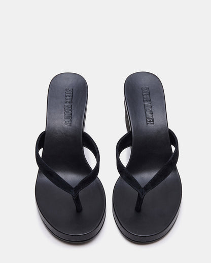 PLAYING Black Suede Thong Wedge Women's Sandal Steve Madden BLACK SUEDE