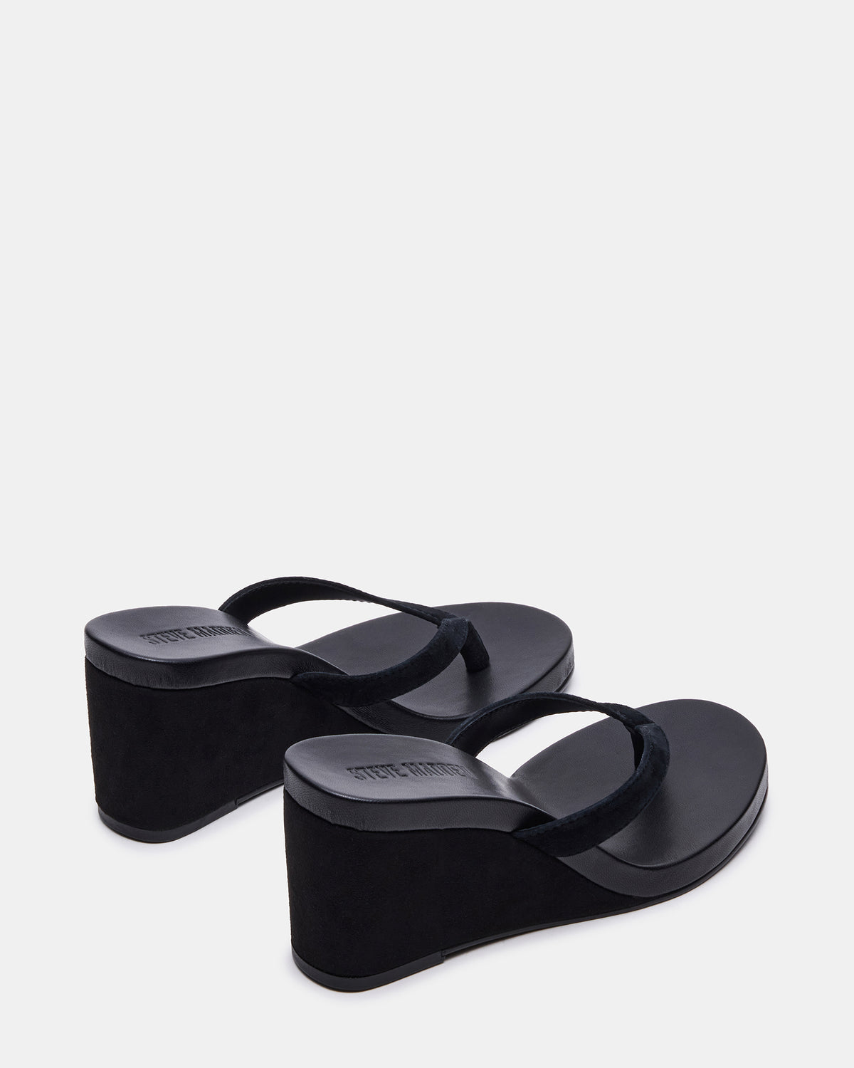 PLAYING Black Suede Thong Wedge Women's Sandal Steve Madden BLACK SUEDE