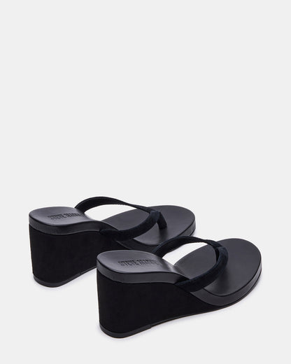 PLAYING Black Suede Thong Wedge Women's Sandal Steve Madden BLACK SUEDE