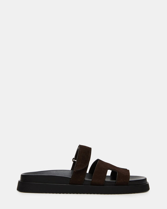 MAYVEN Chocolate Brown Suede Flatform Slide Women's Sandal Steve Madden CHOCOLATE BROWN SUEDE