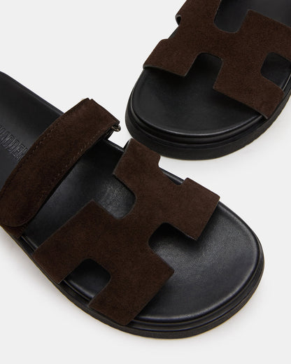 MAYVEN Chocolate Brown Suede Flatform Slide Women's Sandal Steve Madden CHOCOLATE BROWN SUEDE