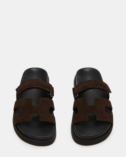 MAYVEN Chocolate Brown Suede Flatform Slide Women's Sandal Steve Madden CHOCOLATE BROWN SUEDE