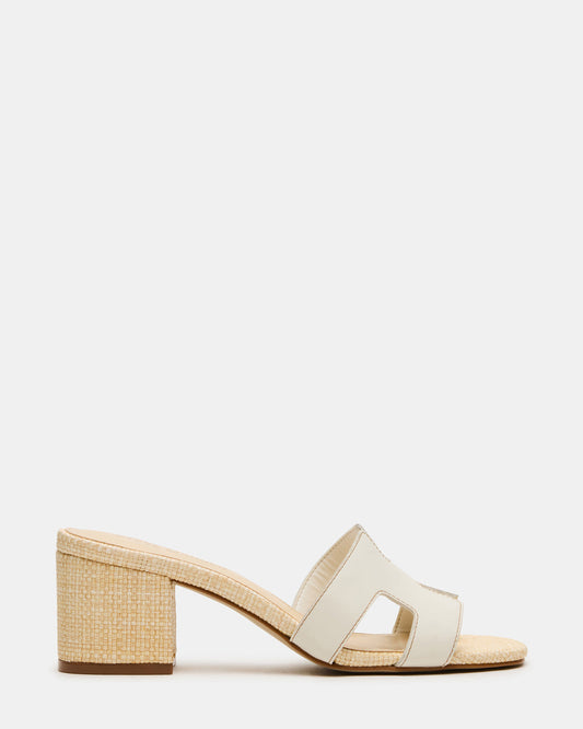 HANA BONE LEATHER Square-Toe Mule Block Heel Women's Sandal Steve Madden BONE LEATHER
