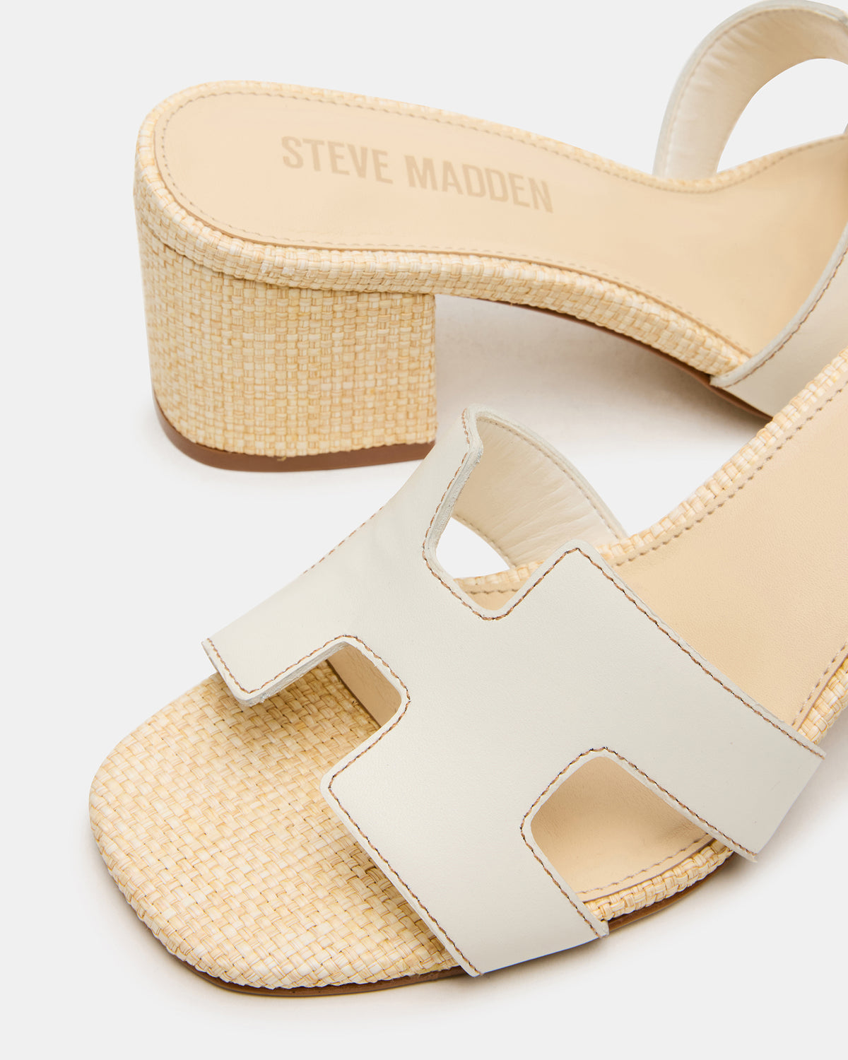 HANA BONE LEATHER Square-Toe Mule Block Heel Women's Sandal Steve Madden BONE LEATHER