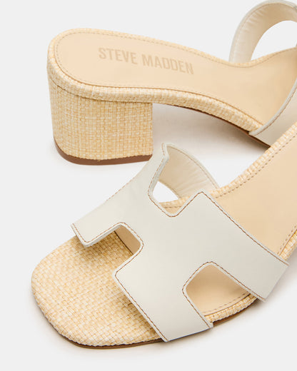 HANA BONE LEATHER Square-Toe Mule Block Heel Women's Sandal Steve Madden BONE LEATHER