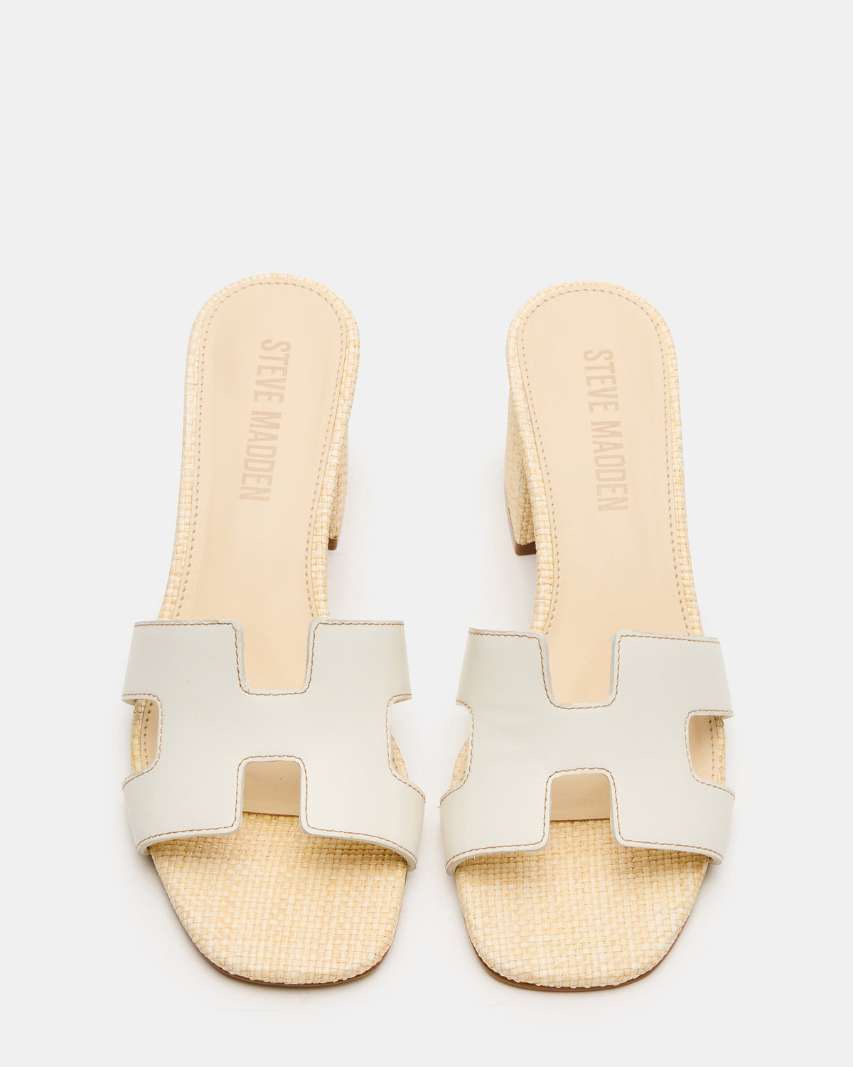 HANA BONE LEATHER Square-Toe Mule Block Heel Women's Sandal Steve Madden BONE LEATHER