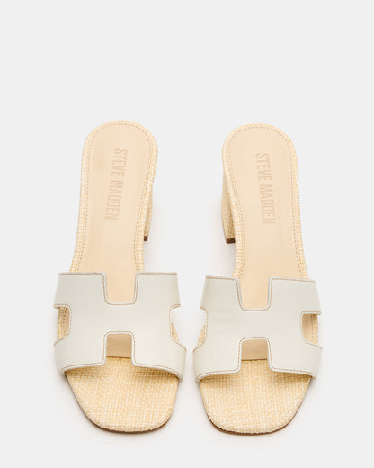 HANA BONE LEATHER Square-Toe Mule Block Heel Women's Sandal Steve Madden BONE LEATHER