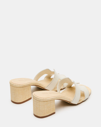 HANA BONE LEATHER Square-Toe Mule Block Heel Women's Sandal Steve Madden BONE LEATHER