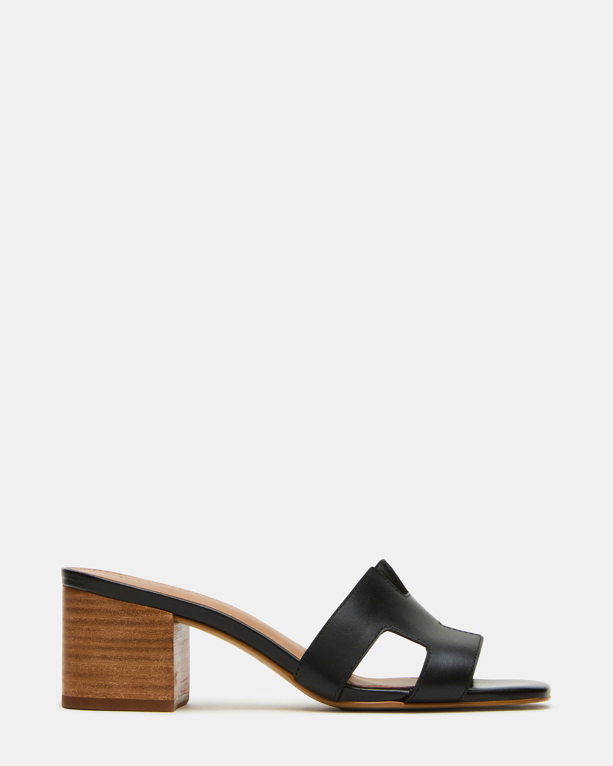 HANA Black Leather Square-Toe Mule Block Heel Women's Sandal Steve Madden BLACK LEATHER