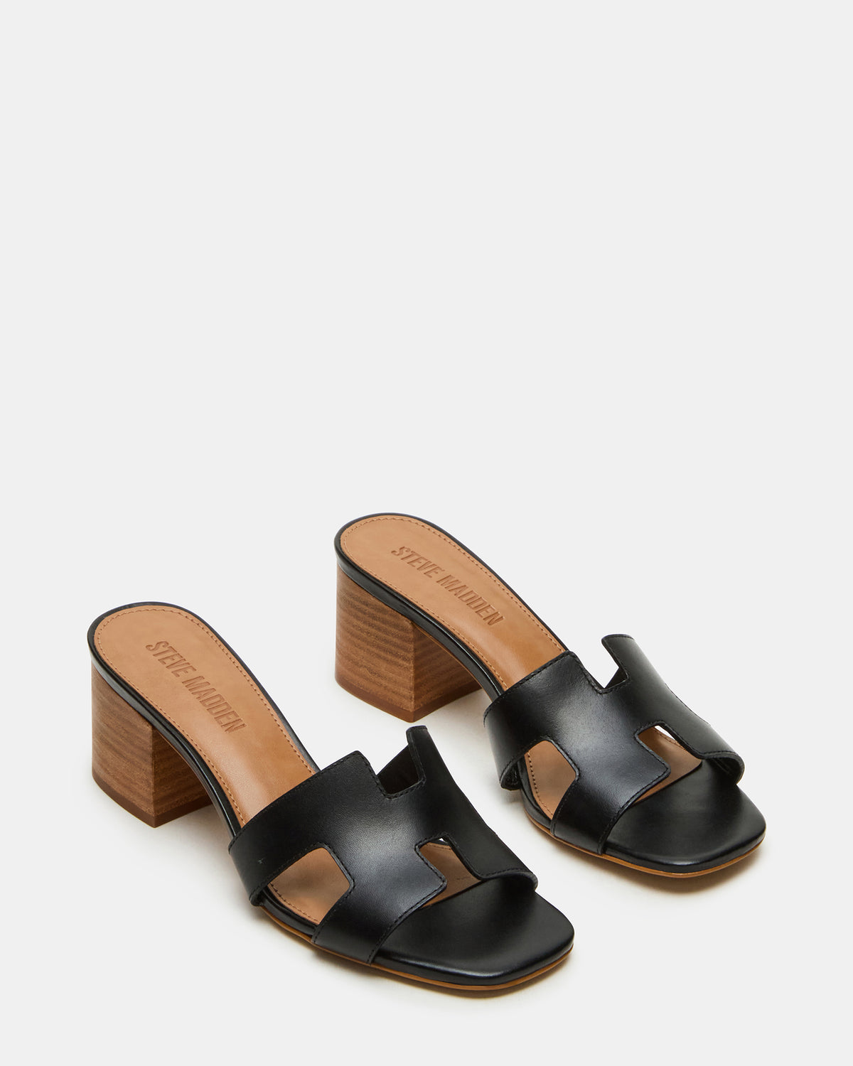 HANA Black Leather Square-Toe Mule Block Heel Women's Sandal Steve Madden BLACK LEATHER