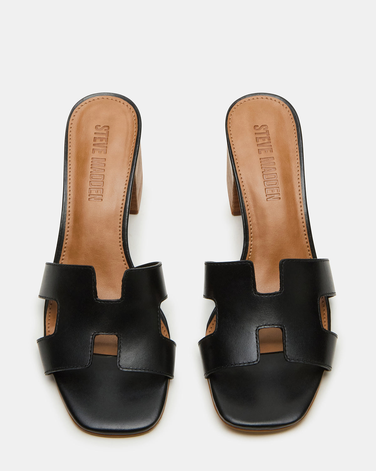 HANA Black Leather Square-Toe Mule Block Heel Women's Sandal Steve Madden BLACK LEATHER