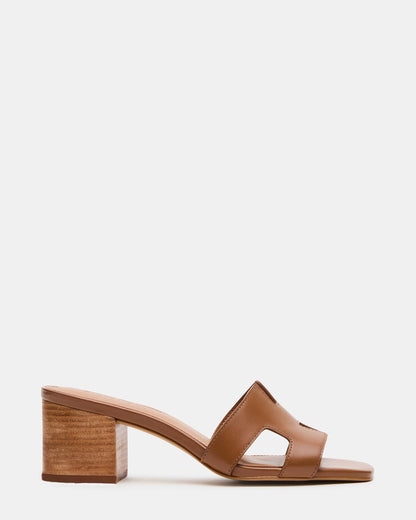 HANA Cognac Leather Square-Toe Mule Block Heel Women's Sandal Steve Madden COGNAC LEATHER