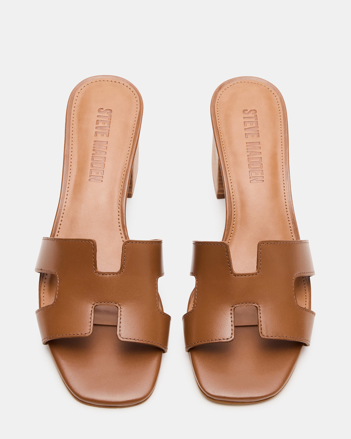 HANA Cognac Leather Square-Toe Mule Block Heel Women's Sandal Steve Madden COGNAC LEATHER