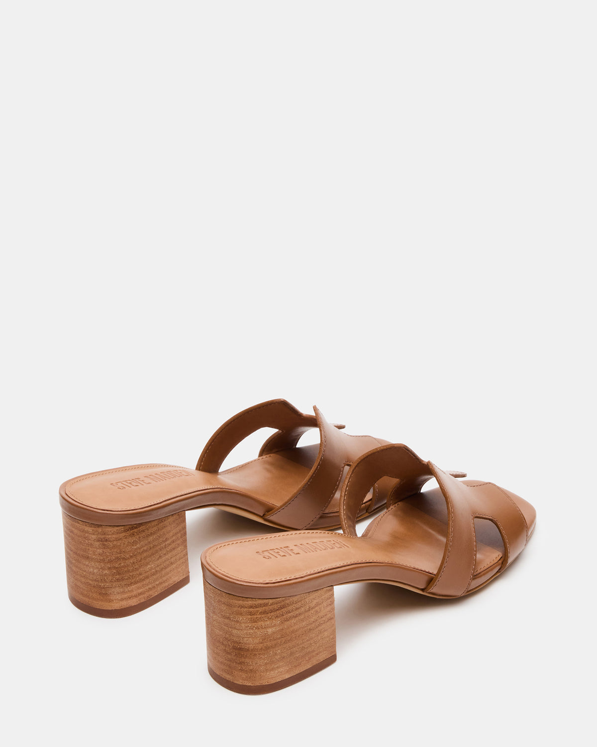 HANA Cognac Leather Square-Toe Mule Block Heel Women's Sandal Steve Madden COGNAC LEATHER