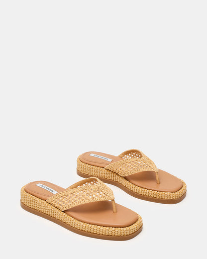 BELLA Natural Raffia Thong Square-Toe Platform Women's Sandal Steve Madden NATURAL RAFFIA